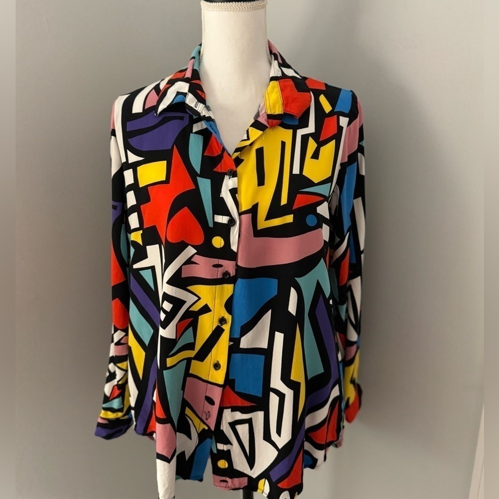 Big Dart 80s Inspired Art Deco Pop Art Button Up Long Sleeve Shirt …